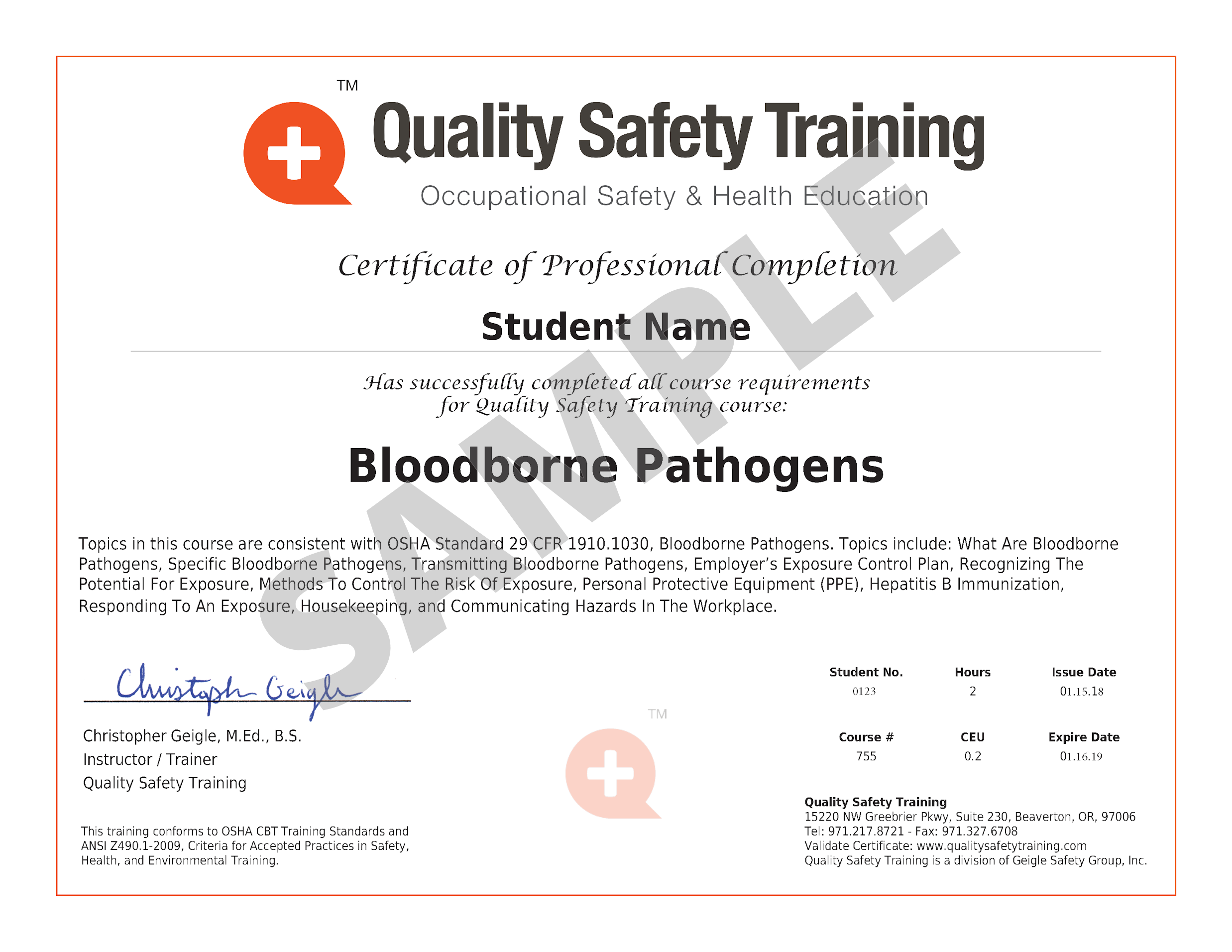 Sample Certificate